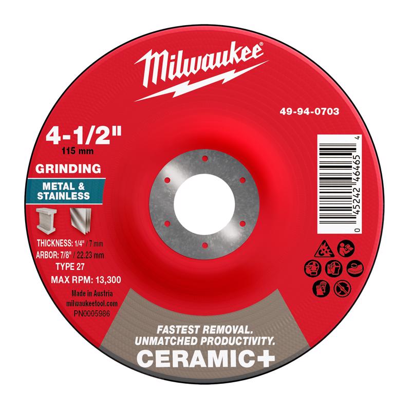 Milwaukee 4-1/2 in. D X 7/8 in. X 1/4 in. thick Metal Grinding Wheel