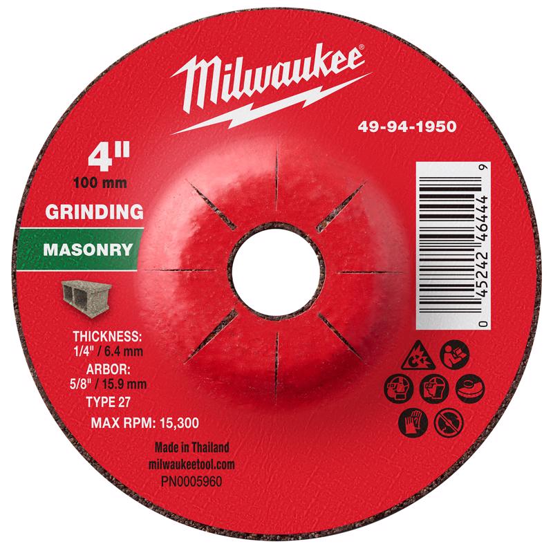 Milwaukee 4 in. D X 5/8 in. X 1/4 in. thick Masonry Grinding Wheel