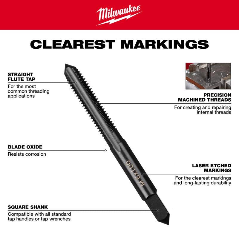 Milwaukee High Carbon Steel Metric Straight Plug Tap M3-0.6 mm