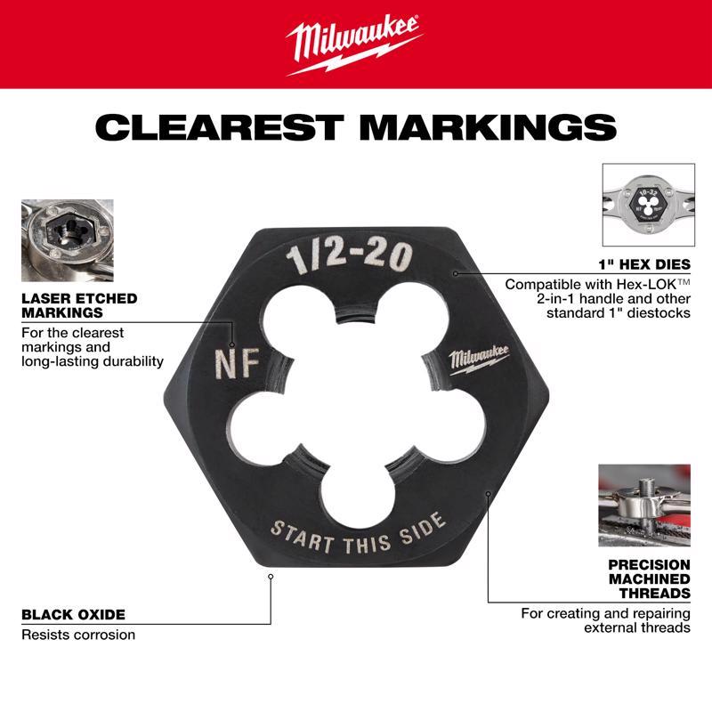 Milwaukee High Carbon Steel Metric Hexagon Die M5-0.9 mm