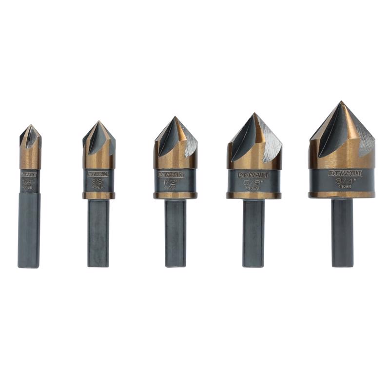 DEWALT 1/4, 3/8, 1/2, 5/8 and 3/4 in. High Speed Steel Countersink Bit Set 5 pc