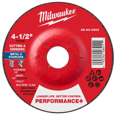Milwaukee 4-1/2 in. D X 7/8 in. X 1/8 in. thick Metal Cutting/Grinding Disc