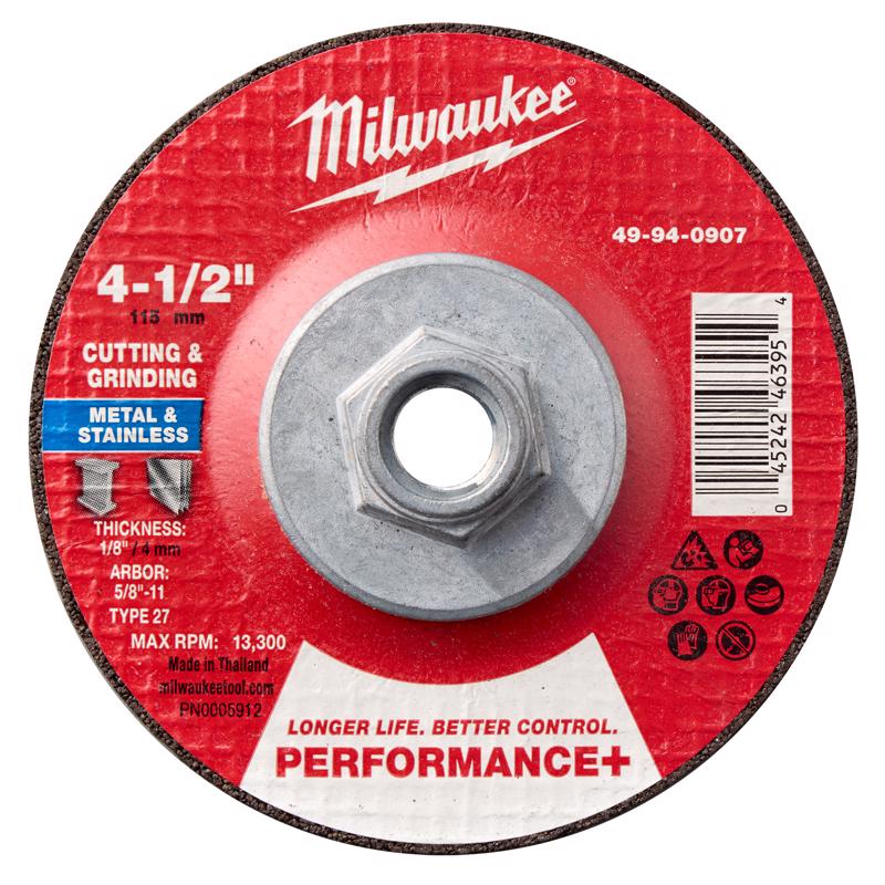 Milwaukee 4-1/2 in. D X 5/8-11 in. X 1/8 in. thick Metal Cutting/Grinding Disc