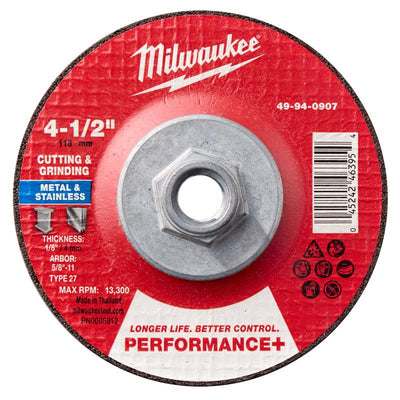 Milwaukee 4-1/2 in. D X 5/8-11 in. X 1/8 in. thick Metal Cutting/Grinding Disc