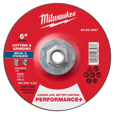 Milwaukee 6 in. D X 5/8-11 in. X 1/8 in. thick Metal Cutting/Grinding Disc