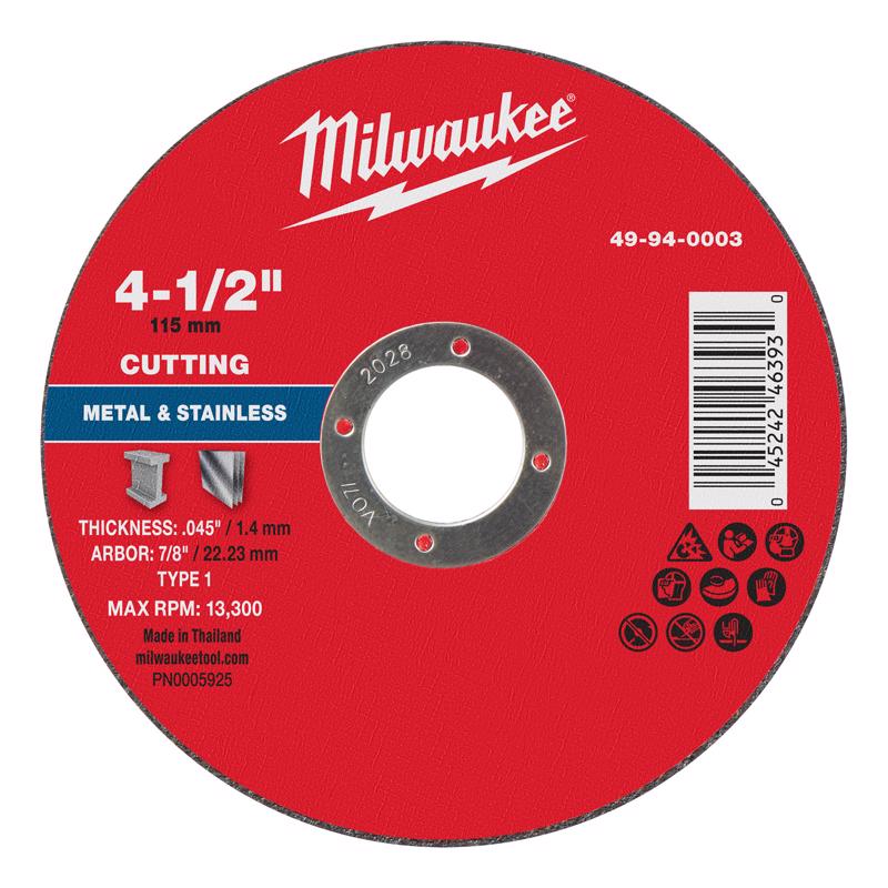 Milwaukee 4-1/2 in. D X 7/8 in. X .045 in. thick Metal Cut-Off Disc