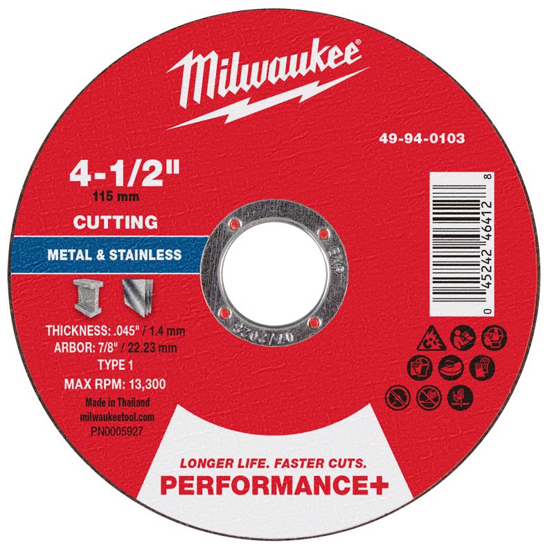 Milwaukee 4-1/2 in. D X 7/8 in. X .045 in. thick Metal Cut-Off Wheel