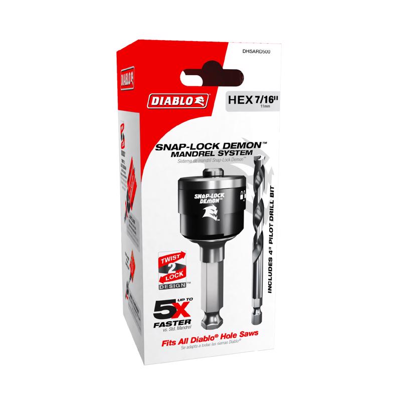 Diablo Snap-Lock Demon Hole Saw Mandrel 9/16 in. 6-3/8 in. 7/16 in. Hex