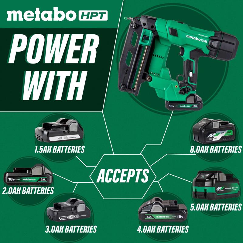 Metabo HPT 16 Ga. Cordless 0 deg Straight Finish Nailer Kit (Battery & Charger) 18 V