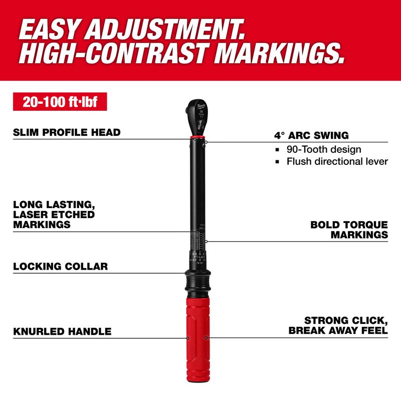 Milwaukee 3/8 in. X 1.3 in. Torque Wrench 16.08 in. L