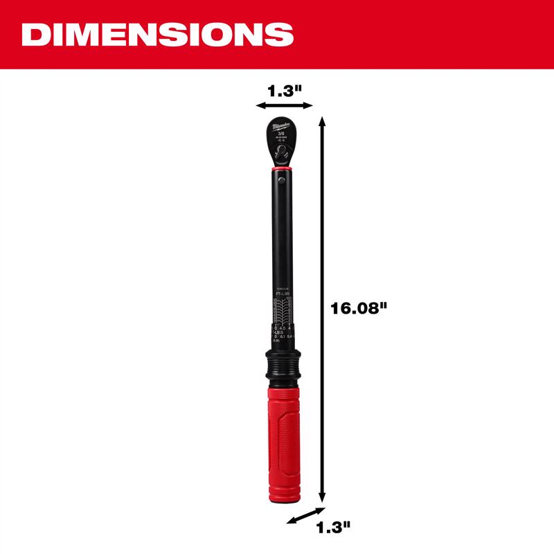Milwaukee 3/8 in. X 1.3 in. Torque Wrench 16.08 in. L