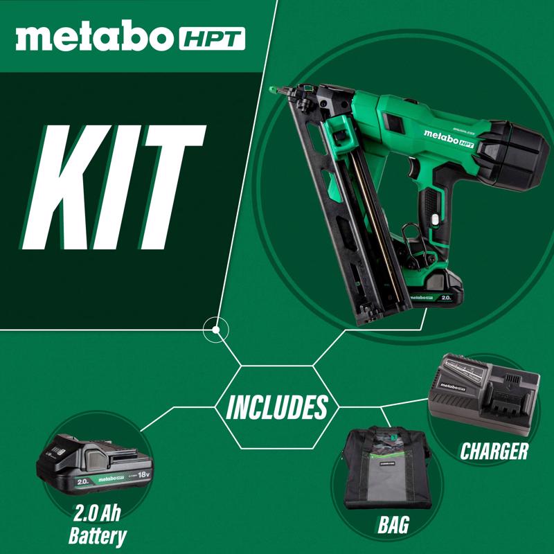 Metabo HPT 15 Ga. Cordless 34 deg Angled Finish Nailer Kit (Battery & Charger) 18 V