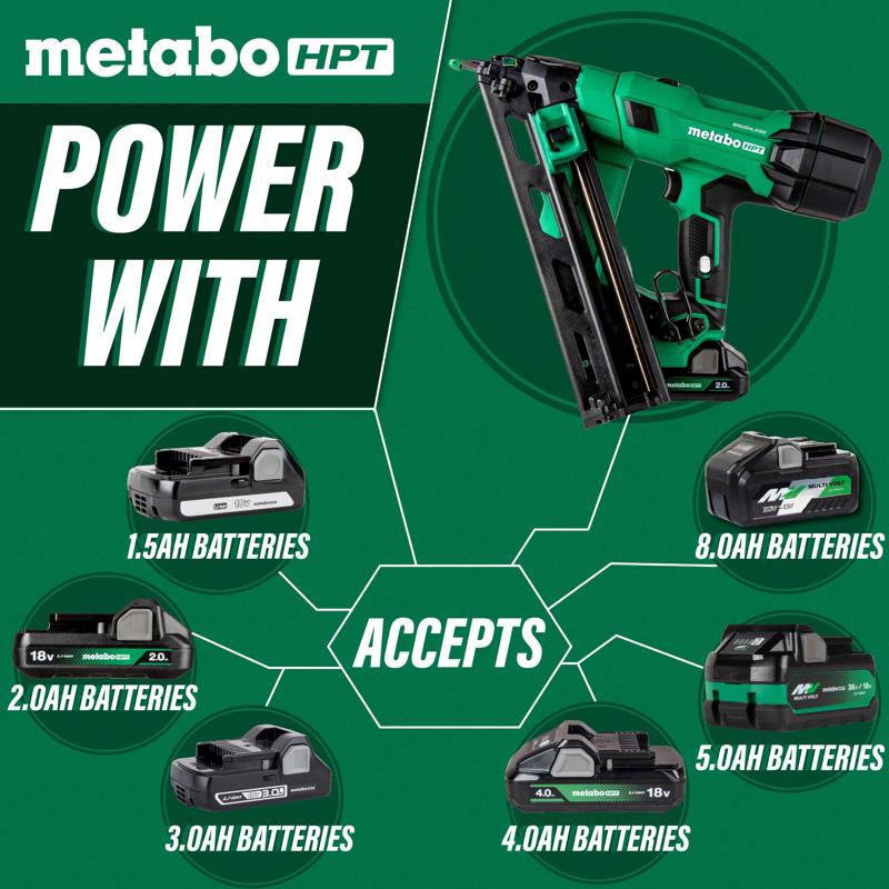 Metabo HPT 15 Ga. Cordless 34 deg Angled Finish Nailer Kit (Battery & Charger) 18 V
