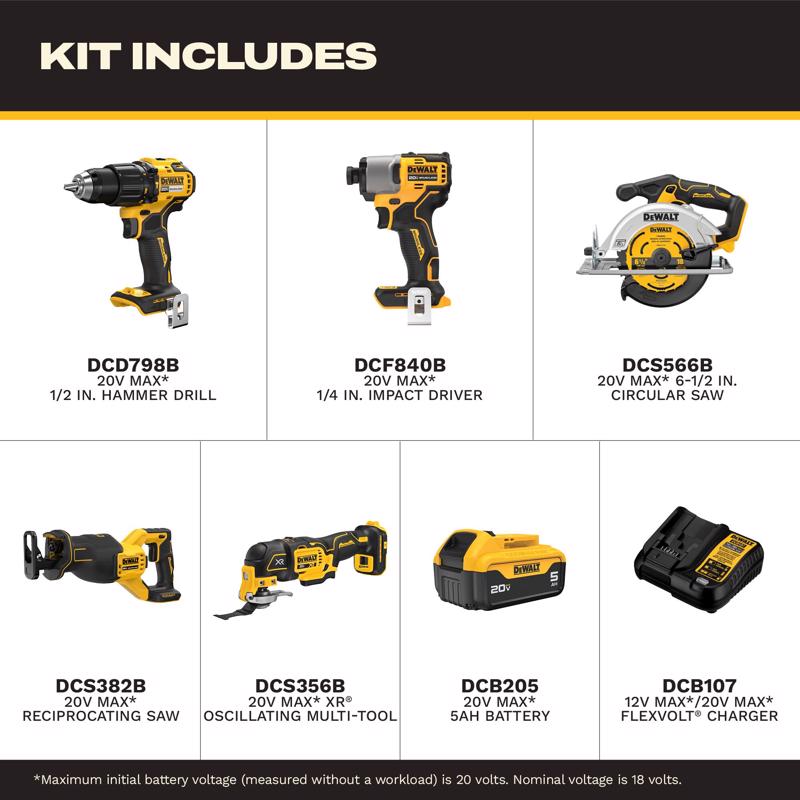 DeWalt 20V MAX Cordless Brushless 5 Tool Combo Kit