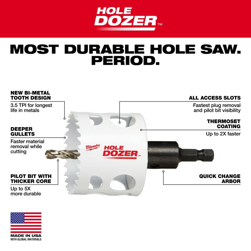 Milwaukee 6 in. High Speed Steel 2.3 in. L X 3/8 in. D Hole Saw Arbor