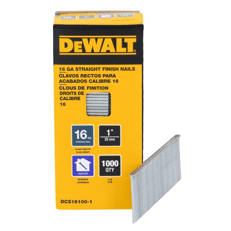 DeWalt 1 in. L X 16 Ga. Straight Strip Coated Finish Nails 1000 pk