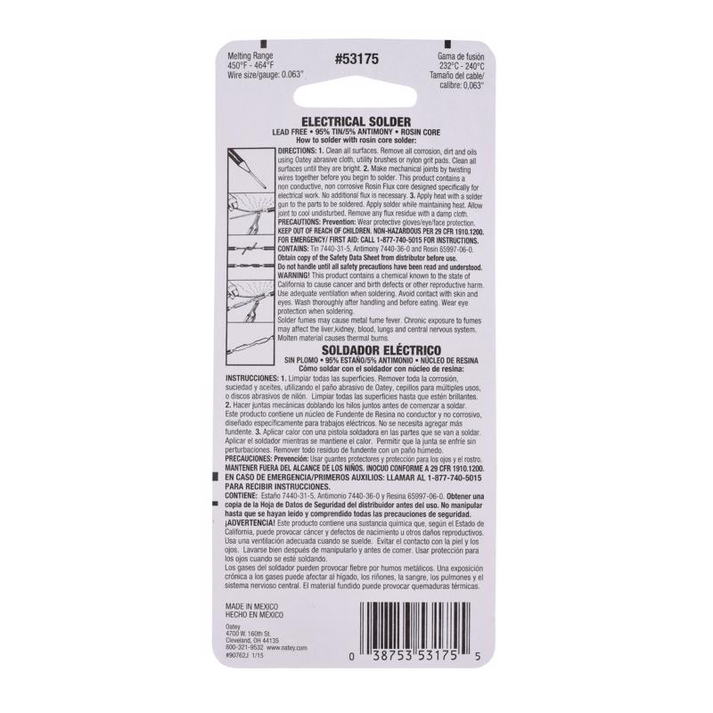 Oatey 1 oz Lead-Free Rosin Core Solder Wire Tin/Antimony 95/5