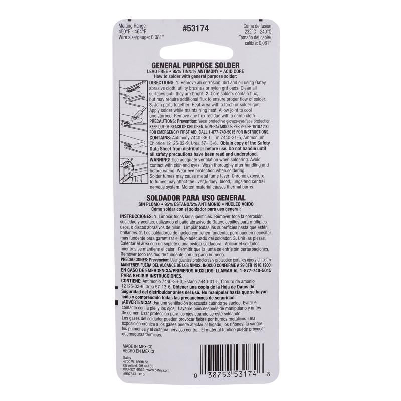Oatey 1.5 oz Lead-Free Acid Core Wire Solder Tin/Antimony 95/5