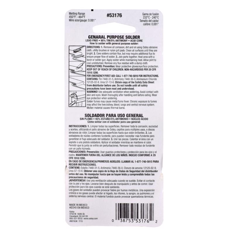 Oatey 4 oz Lead-Free Acid Core Wire Solder Tin/Antimony 95/5