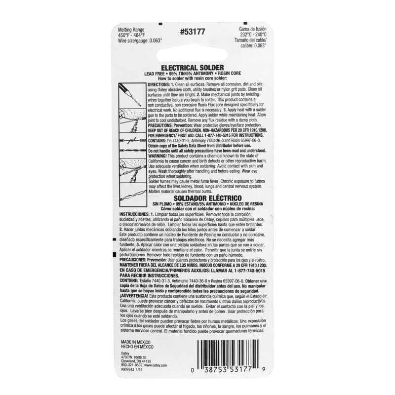 Oatey 4 oz Lead-Free Rosin Core Solder Wire Tin/Antimony 95/5