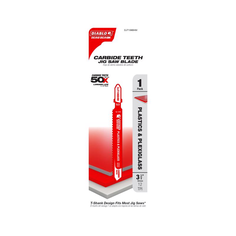 Diablo Demo Demon 3-5/8 in. Carbide Tipped T-Shank Plastic & Plexiglass Jig Saw Blade 12 TPI