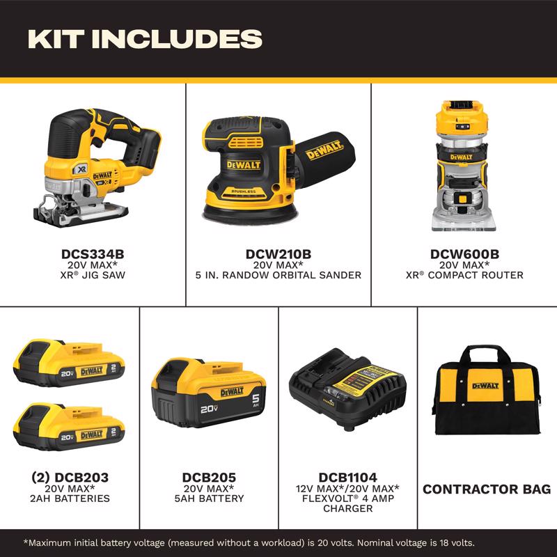 DEWALT 20V MAX Cordless Brushless 3 Tool Combo Kit