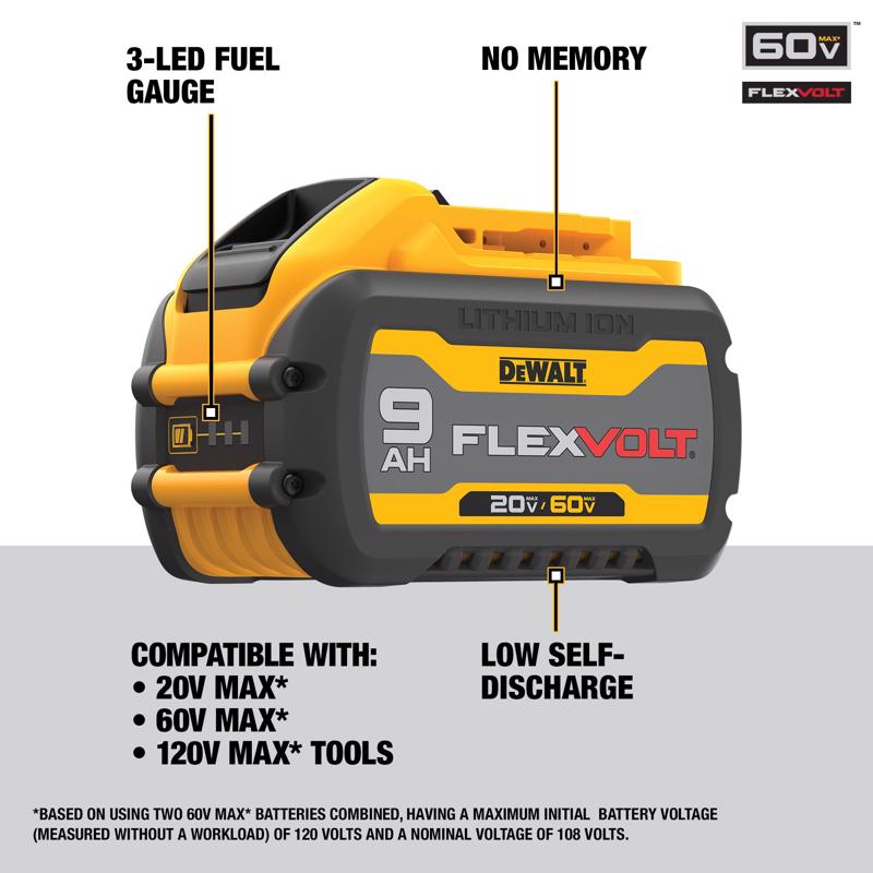 DeWalt 20V-60V MAX FLEXVOLT 9 Ah Lithium-Ion Battery and Charger 2 pc