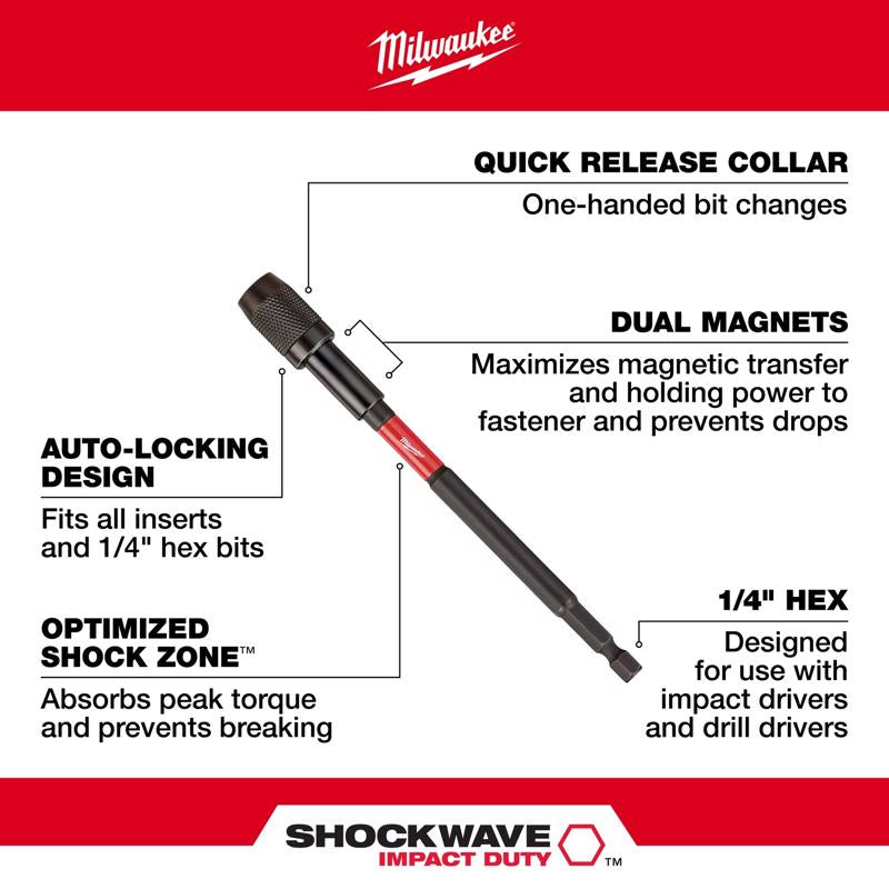 Milwaukee 18 in. Steel Impact Magnetic Locking Bit Holder 1/4 in. Hex Shank