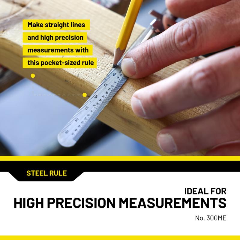 General 6 in. L X 0.46 in. W Stainless Steel Precision Pocket Rule Metric and SAE