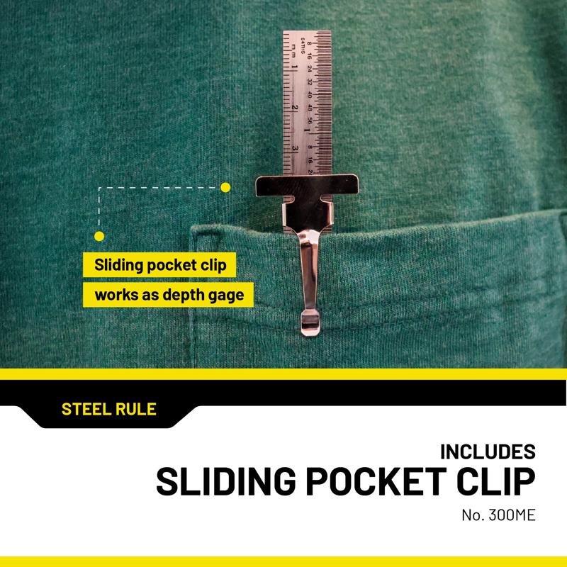 General 6 in. L X 0.46 in. W Stainless Steel Precision Pocket Rule Metric and SAE