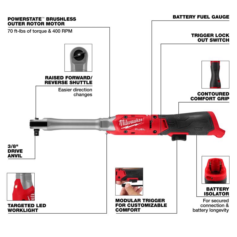 Milwaukee 12V M12 FUEL 3/8 in. Brushless Cordless Ratchet Tool Only