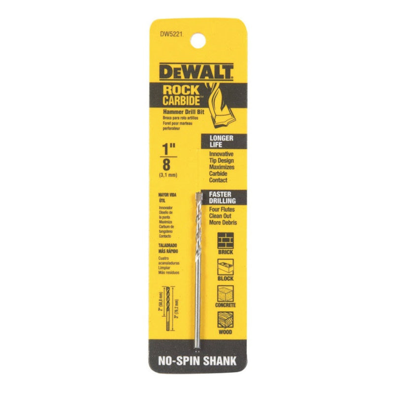 DeWalt 1/8 in. X 3 in. L Carbide Tipped Percussion Drill Bit 3-Flat Shank