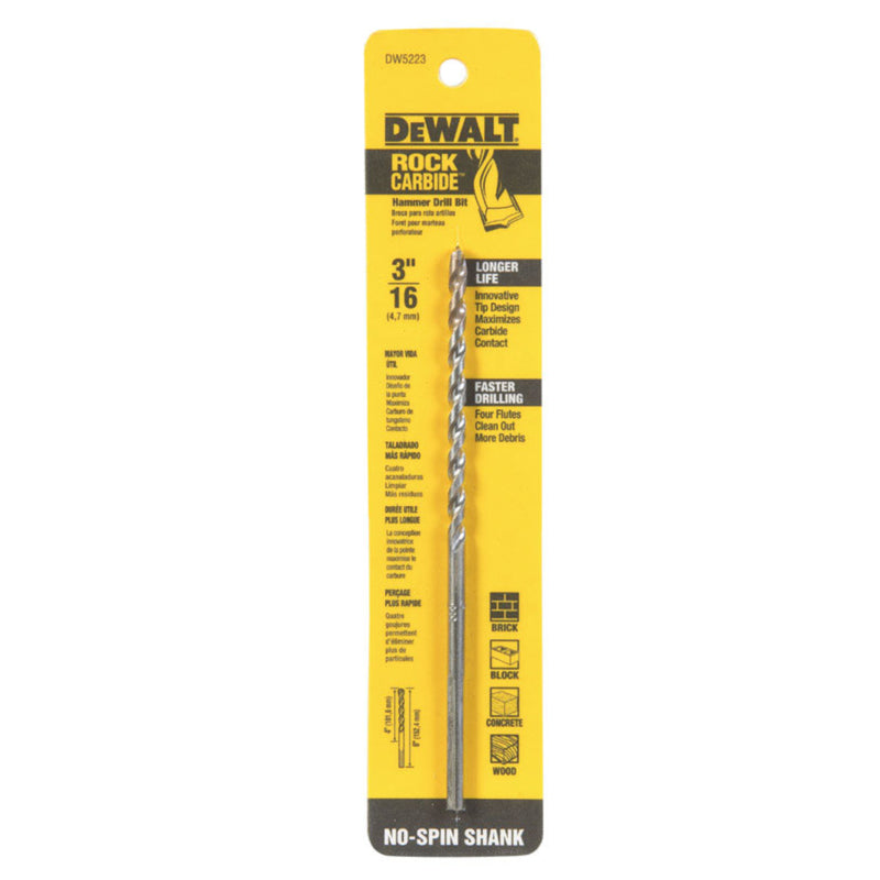 DeWalt 3/16 in. X 6 in. L Carbide Tipped Percussion Drill Bit 3-Flat Shank