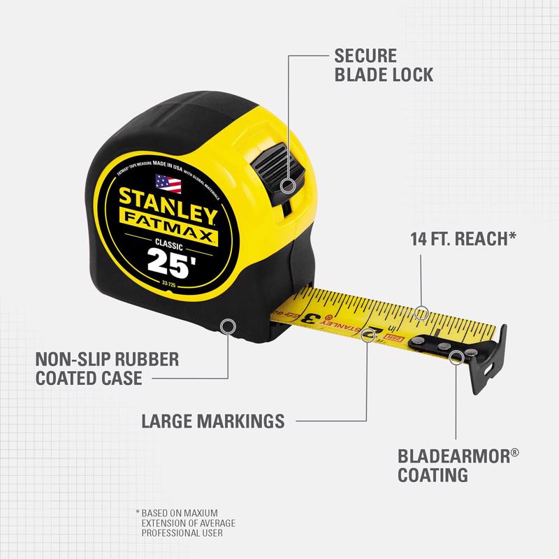 STANLEY FatMax 25 ft. L X 1.25 in. W Compact Wide Blade Tape Measure