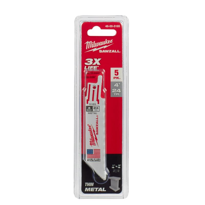 Milwaukee Sawzall 4 in. Bi-Metal Double Duty Upgrade Reciprocating Saw Blade 24 TPI 5 pk