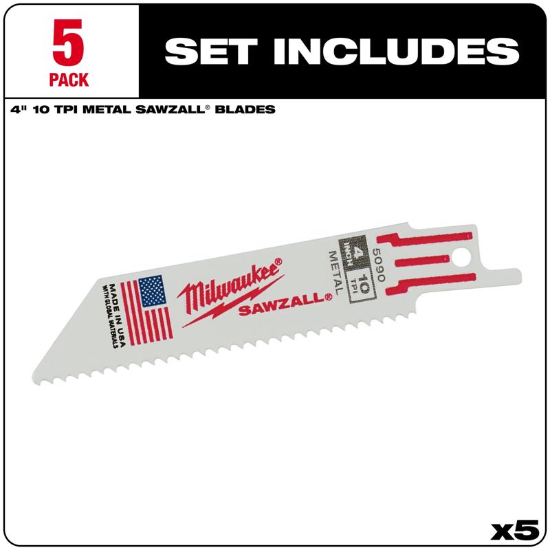 Milwaukee Sawzall 4 in. Bi-Metal Double Duty Upgrade Reciprocating Saw Blade 10 TPI 5 pk