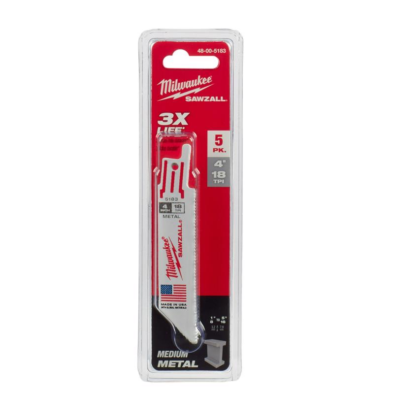 Milwaukee Sawzall 4 in. Bi-Metal Double Duty Upgrade Reciprocating Saw Blade 18 TPI 5 pk