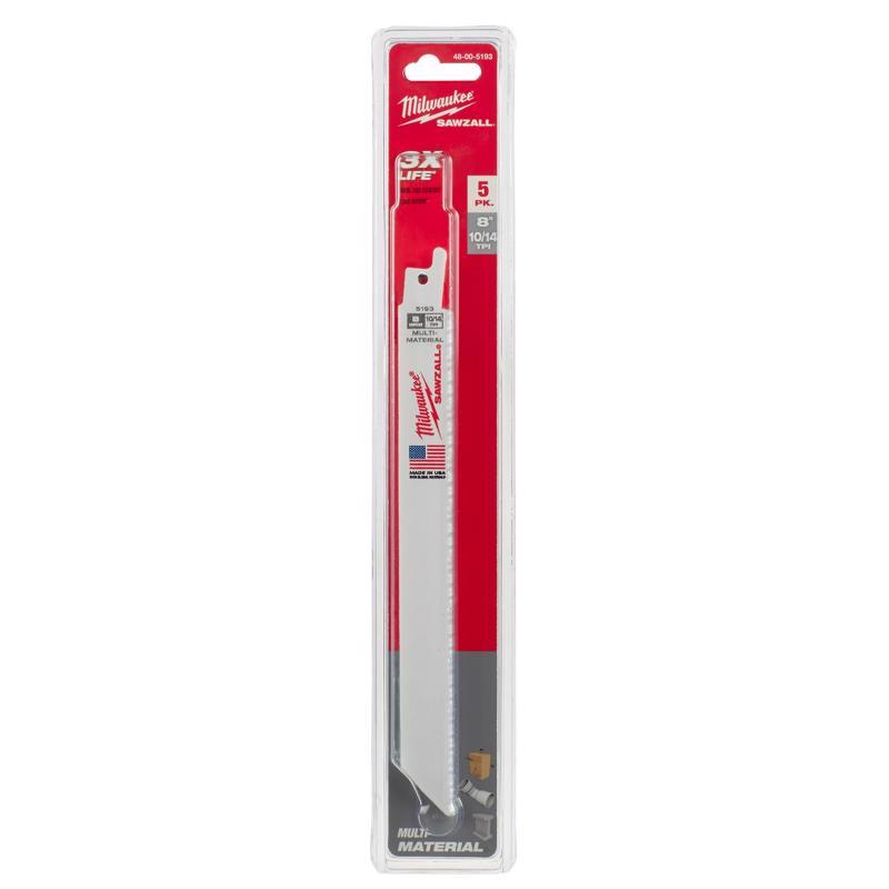 Milwaukee Sawzall 8 in. Bi-Metal Double Duty Upgrade Reciprocating Saw Blade 10/14 TPI 5 pk