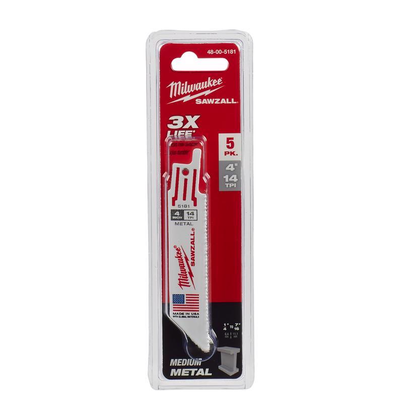 Milwaukee Sawzall 4 in. Bi-Metal Double Duty Upgrade Reciprocating Saw Blade 14 TPI 5 pk