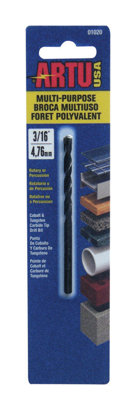 ARTU 3/16 in. X 3-1/2 in. L Tungsten Carbide Tipped Drill Bit Straight Shank
