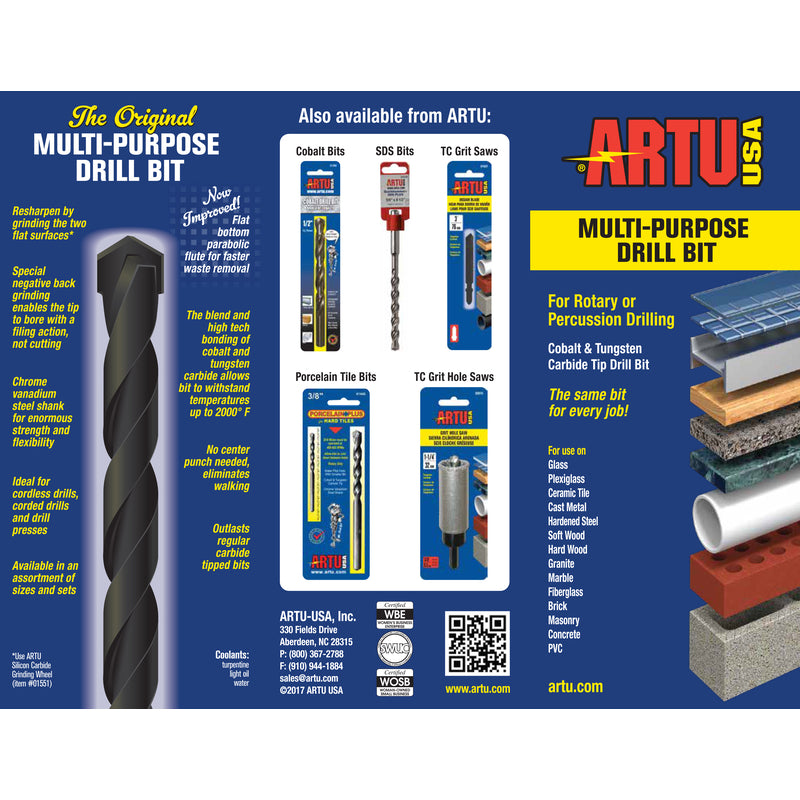 ARTU 1/2 in. X 6-1/4 in. L Tungsten Carbide Tipped Drill Bit Straight Shank