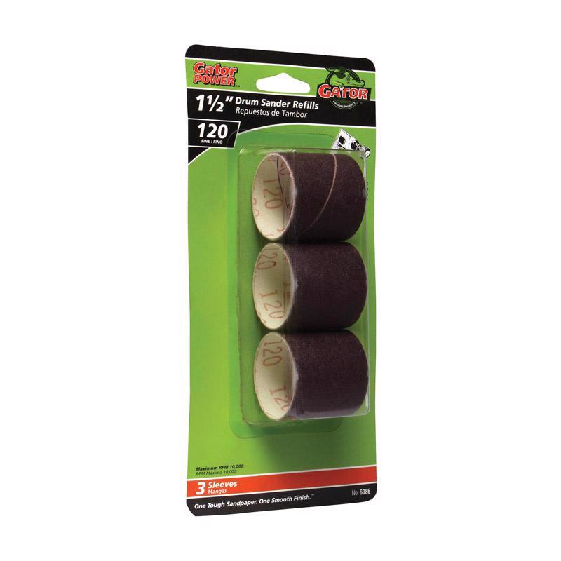 Gator 1.5 in. D X 1.5 in. L Aluminum Oxide Abrasive Sleeve Refill 120 Grit Fine 3 pc