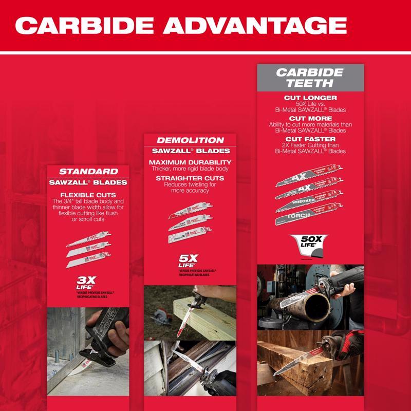 Milwaukee Sawzall 9 in. Bi-Metal Double Duty Upgrade Reciprocating Saw Blade 14 TPI 5 pk