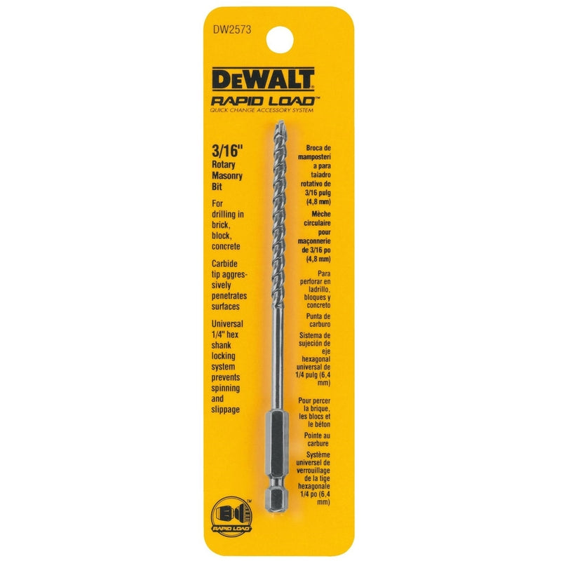 DeWalt 3/16 in. X 6 in. L Carbide Tipped Drill Bit Hex Shank