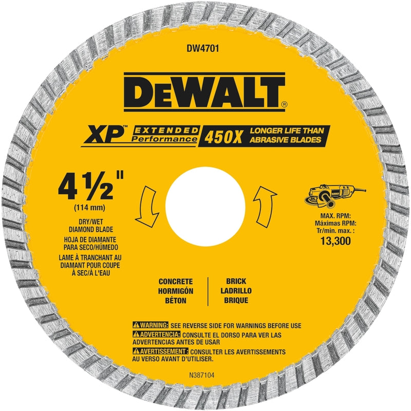 DeWalt XP Extended Performance 4-1/2 in. D X 7/8 in. Diamond Turbo Rim Saw Blade