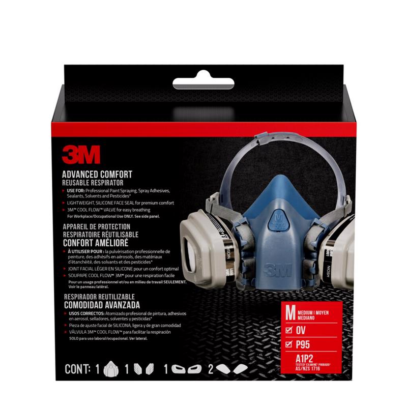 3M P95 Paint Project Half Face Respirator Valved Multicolored M