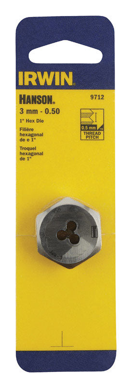 Irwin Hanson High Carbon Steel Metric Hexagon Die 3 - 0.50 mm