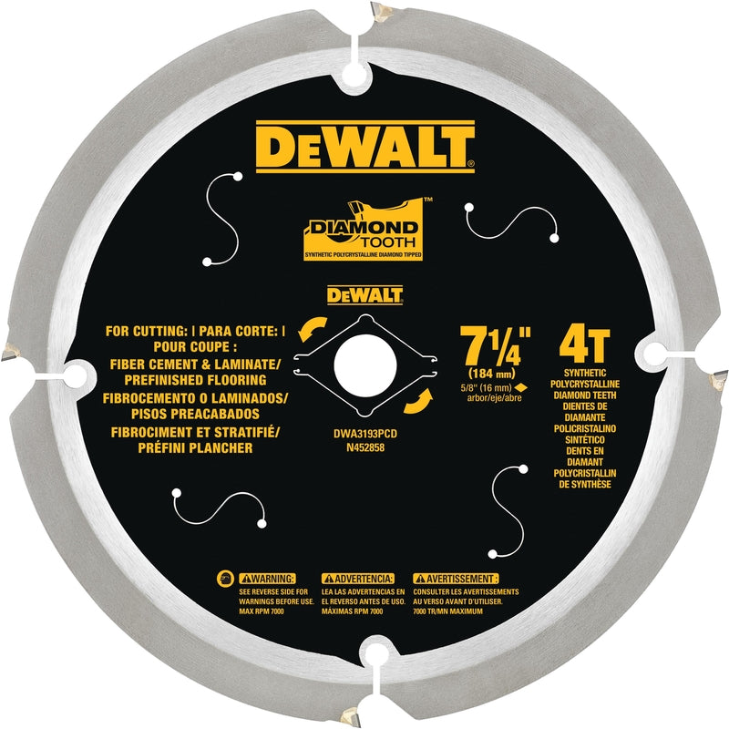 DeWalt 7-1/4 in. D X 5/8 in. Diamond Fiber Cement Blade 4 teeth