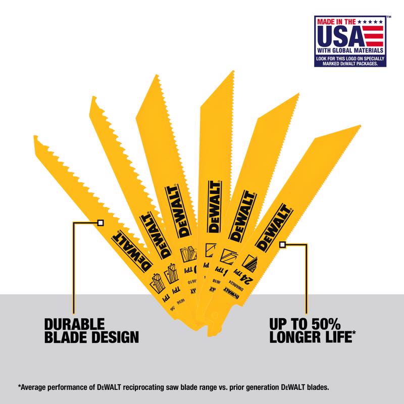 DeWalt Bi-Metal Reciprocating Saw Blade Set Multi TPI 6 pk