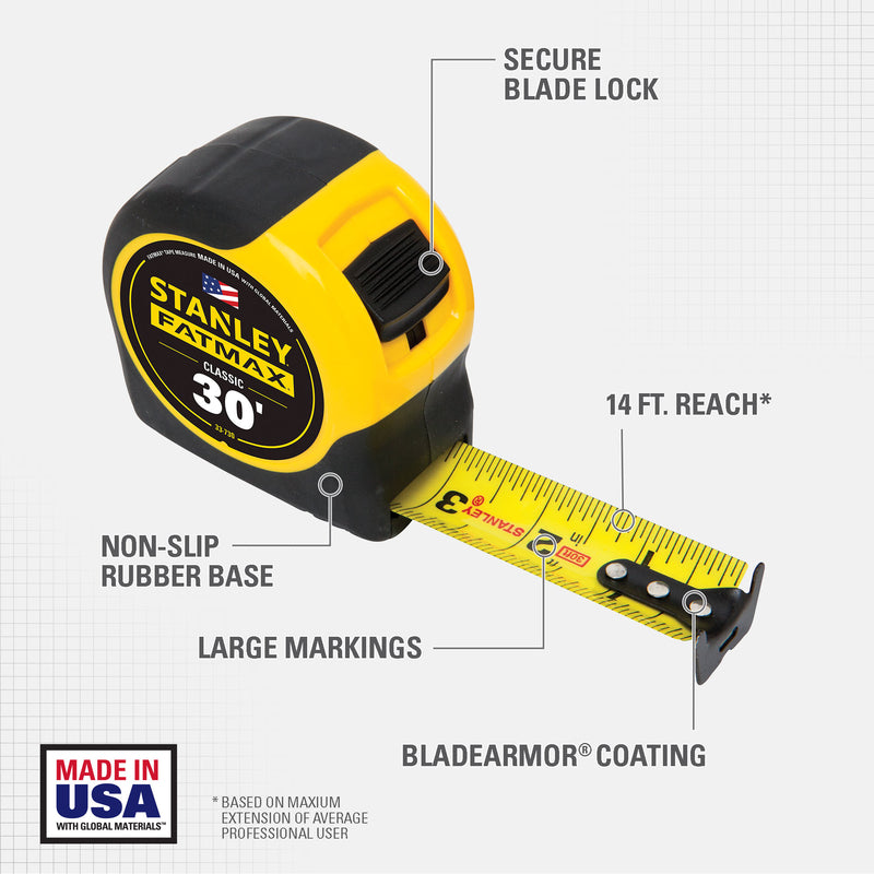 Stanley FatMax 30 ft. L X 1.25 in. W Compact Wide Blade Tape Measure